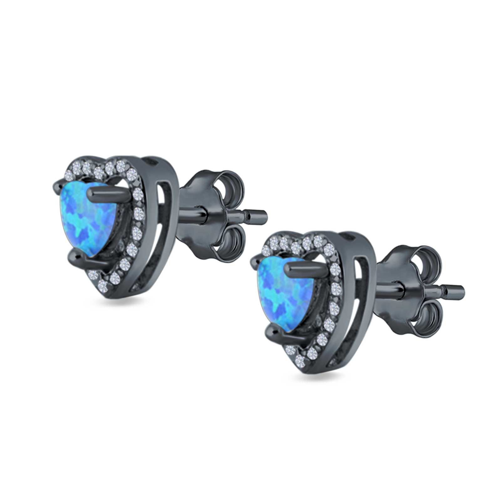 Halo Heart Stud Earrings Lab Created Opal 925 Sterling Silver