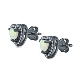 Halo Heart Stud Earrings Lab Created Opal 925 Sterling Silver