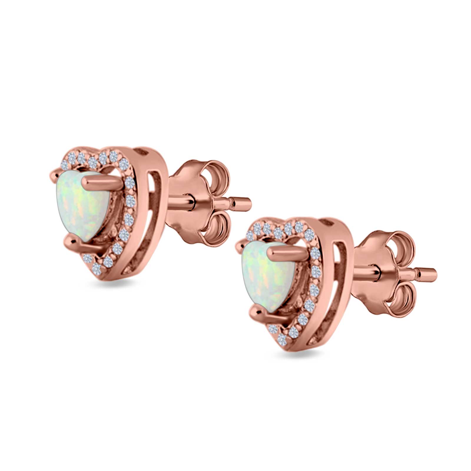 Halo Heart Stud Earrings Lab Created Opal 925 Sterling Silver