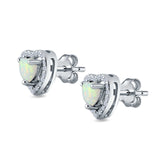 Halo Heart Stud Earrings Lab Created Opal 925 Sterling Silver