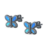 Butterfly Stud Earrings Lab Created Opal 925 Sterling Silver (8mm)