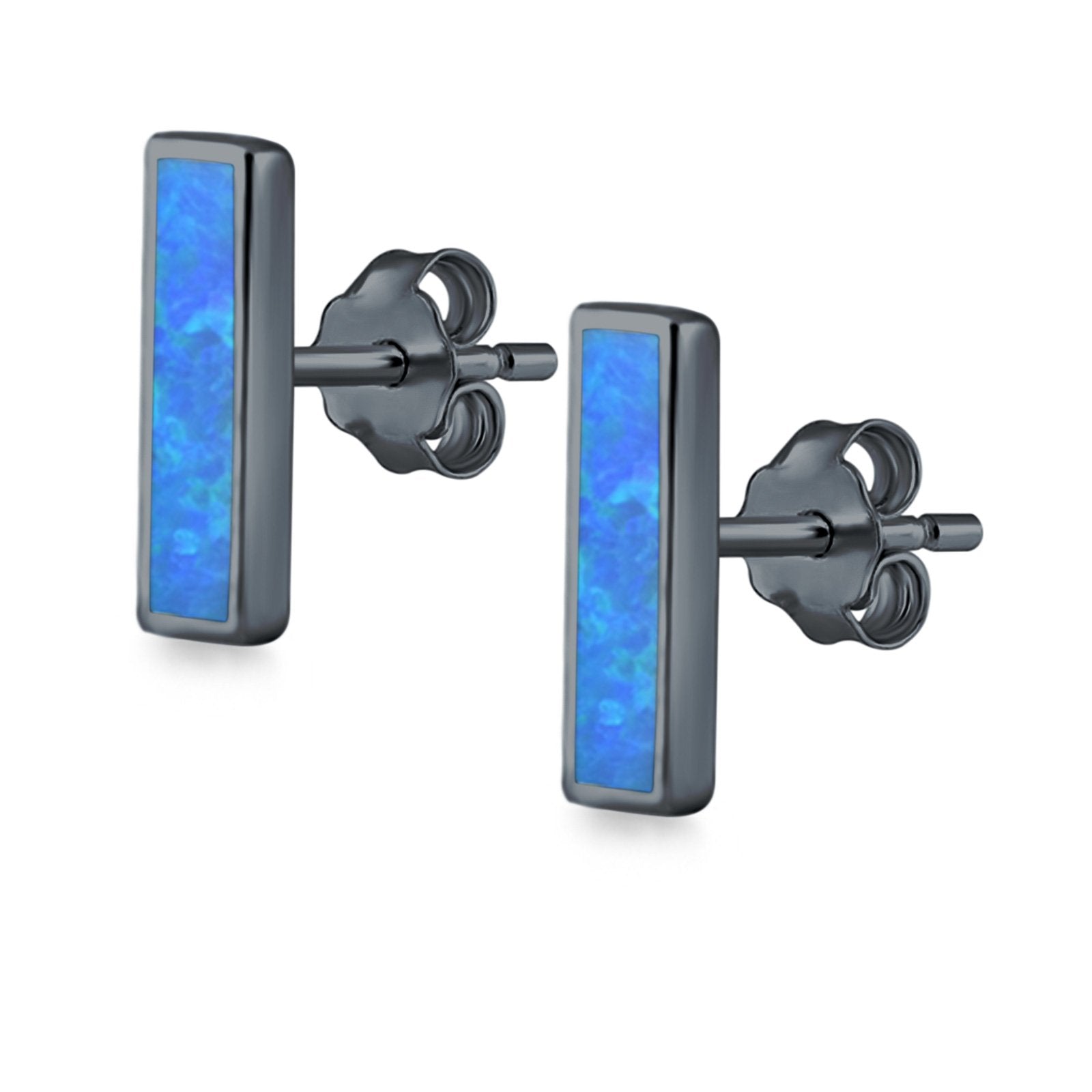 Bar Stud Earrings Created Opal 925 Sterling Silver