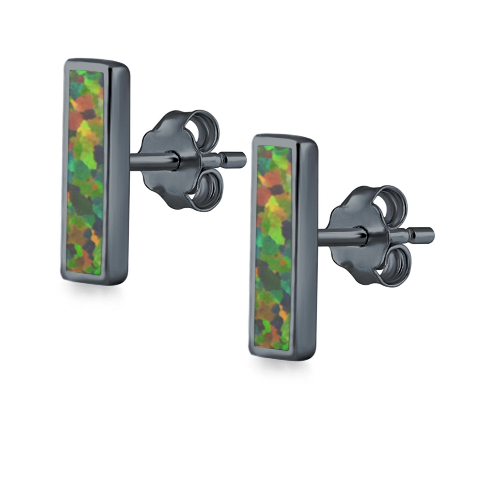 Bar Stud Earrings Created Opal 925 Sterling Silver