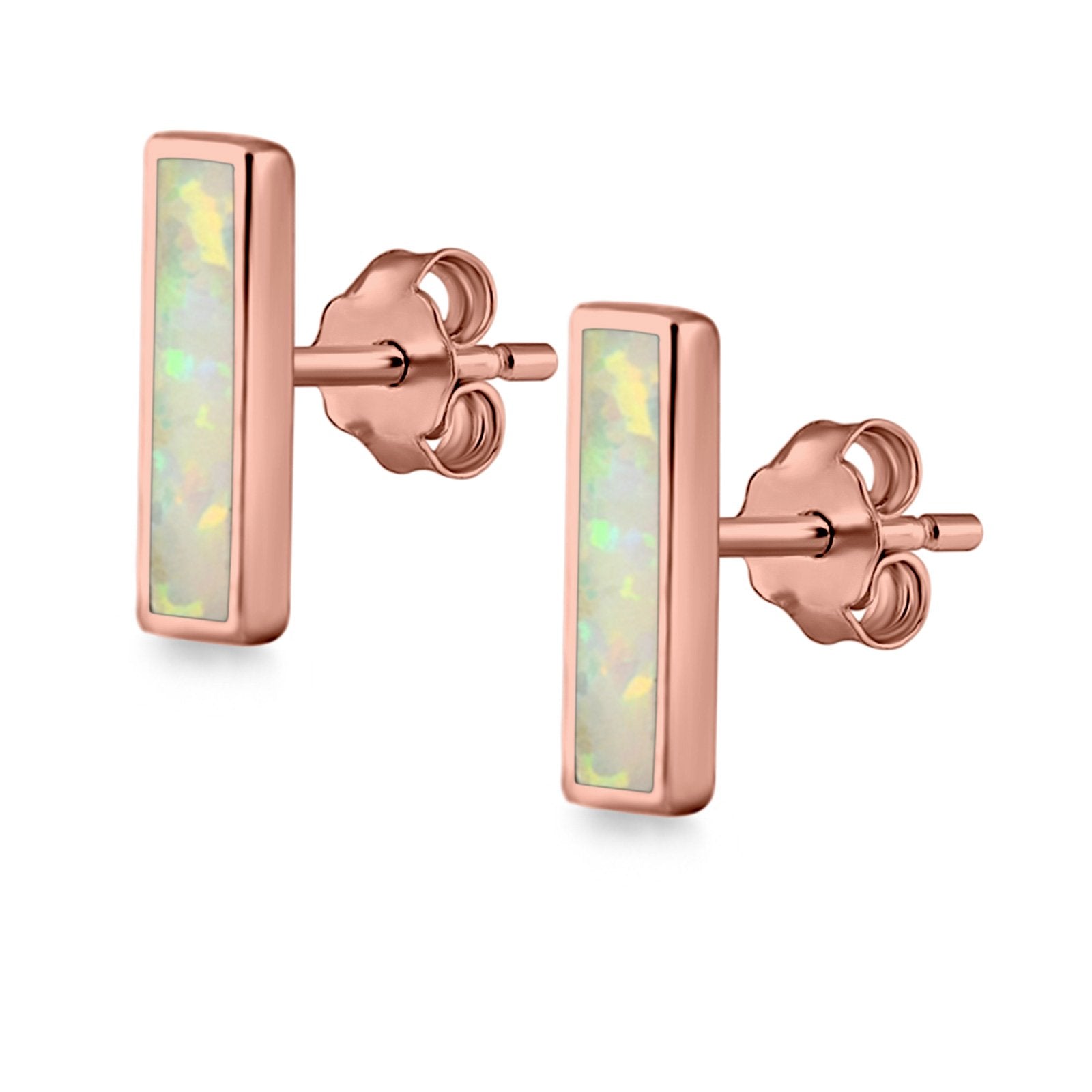 Bar Stud Earrings Created Opal 925 Sterling Silver