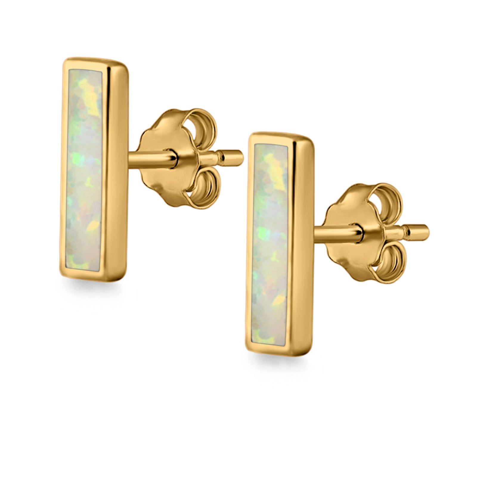 Bar Stud Earrings Created Opal 925 Sterling Silver