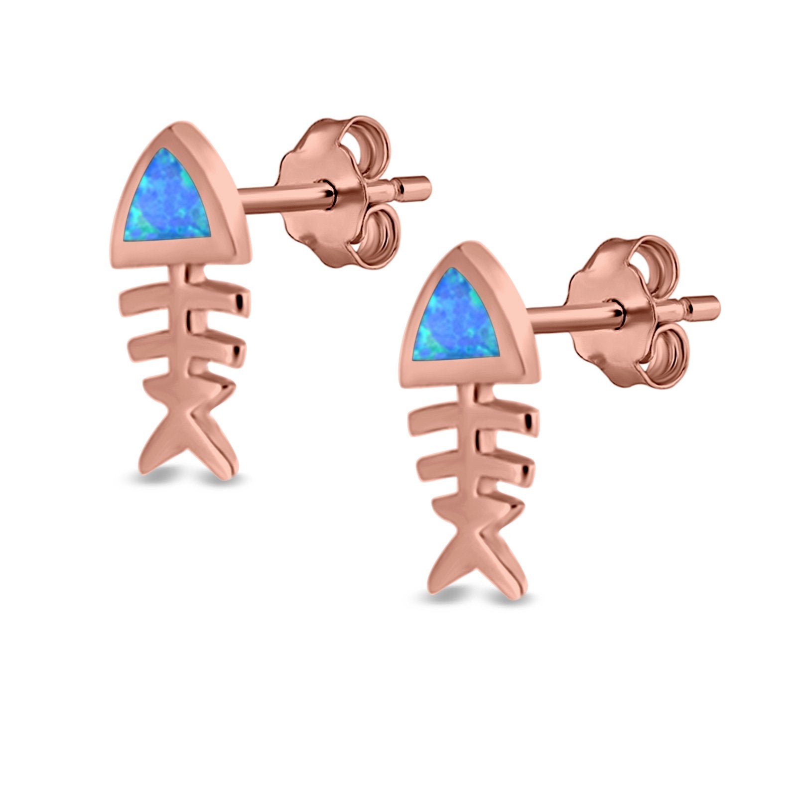 Fish Stud Earrings Lab Created Opal 925 Sterling Silver (10mm)