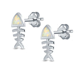 Fish Stud Earrings Lab Created Opal 925 Sterling Silver (10mm)