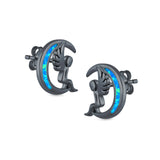 Moon & Angel Stud Earrings Lab Created Opal 925 Sterling Silver (10.5mm)