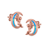 Moon & Angel Stud Earrings Lab Created Opal 925 Sterling Silver (10.5mm)