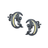 Moon & Angel Stud Earrings Lab Created Opal 925 Sterling Silver (10.5mm)