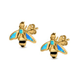 Bee Stud Earrings Lab Created Opal 925 Sterling Silver (11mm)