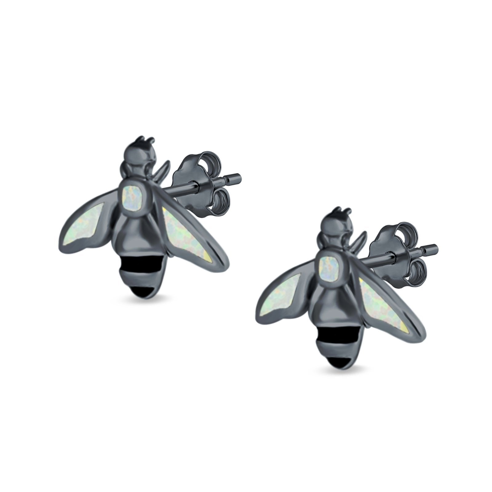 Bee Stud Earrings Lab Created Opal 925 Sterling Silver (11mm)