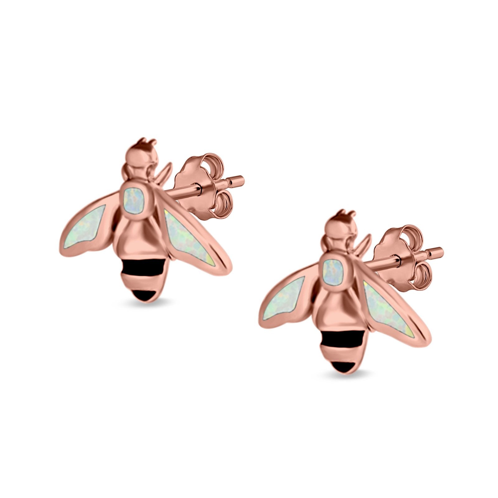Bee Stud Earrings Lab Created Opal 925 Sterling Silver (11mm)