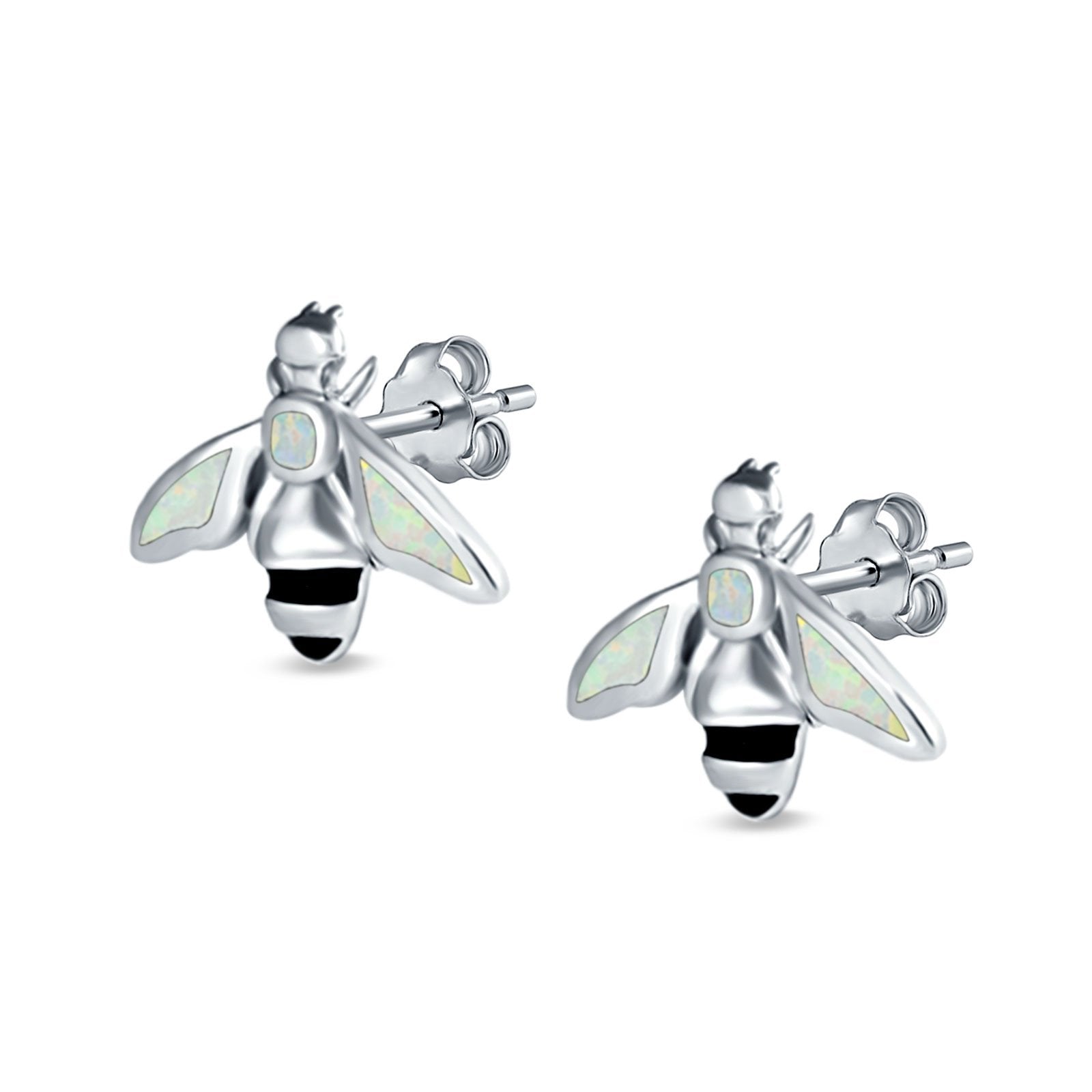 Bee Stud Earrings Lab Created Opal 925 Sterling Silver (11mm)