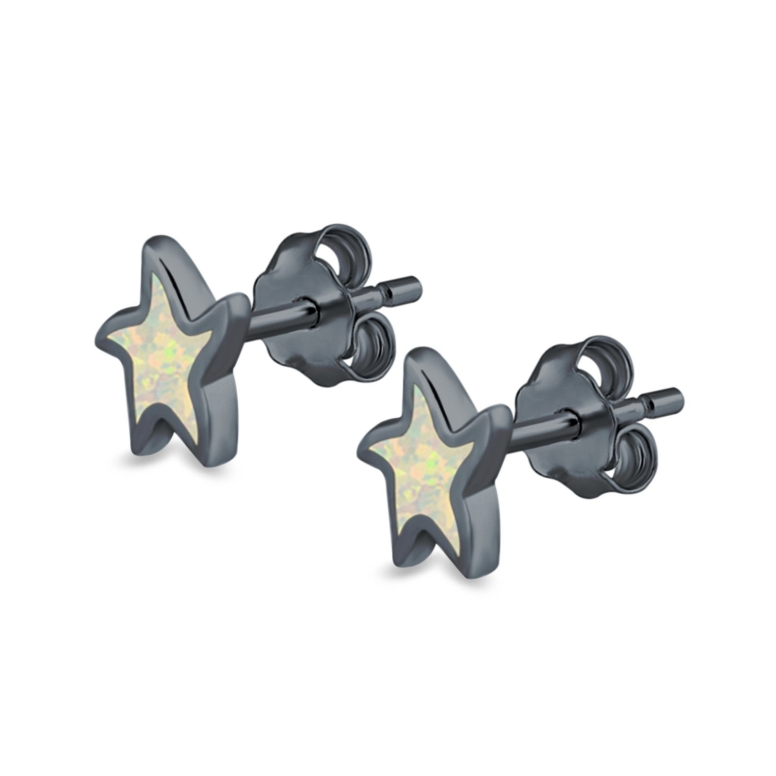 Star Stud Earrings Lab Created Opal 925 Sterling Silver (6mm)