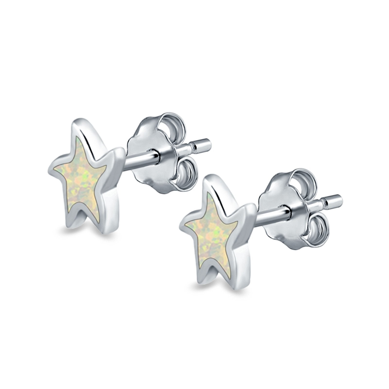 Star Stud Earrings Lab Created Opal 925 Sterling Silver (6mm)