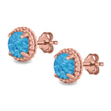 Round Stud Earrings Lab Created Opal 925 Sterling Silver (7mm)