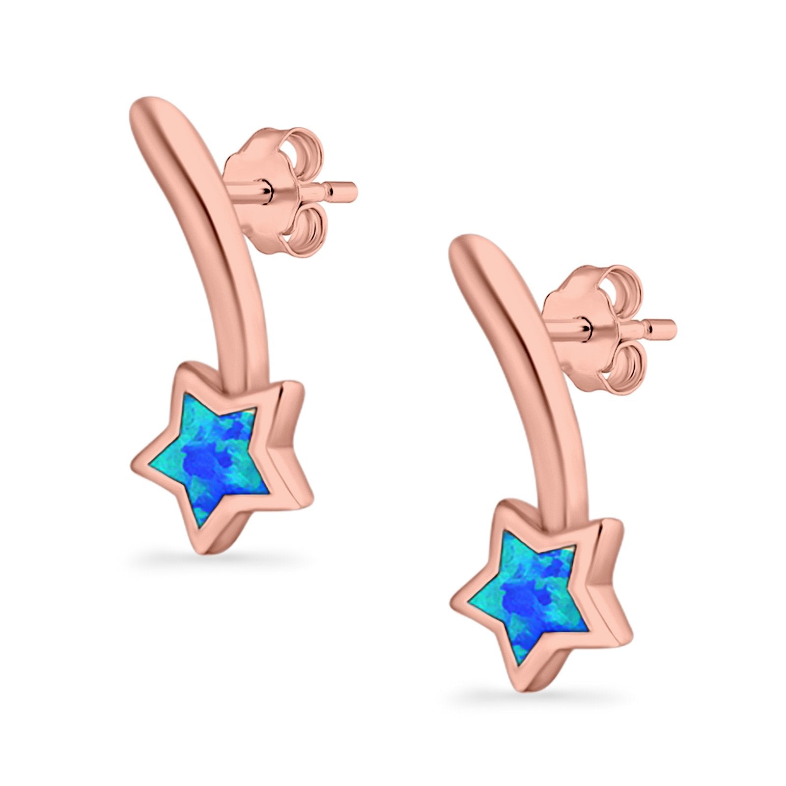 Shooting Star Stud Earrings Created Opal 925 Sterling Silver (13mm)