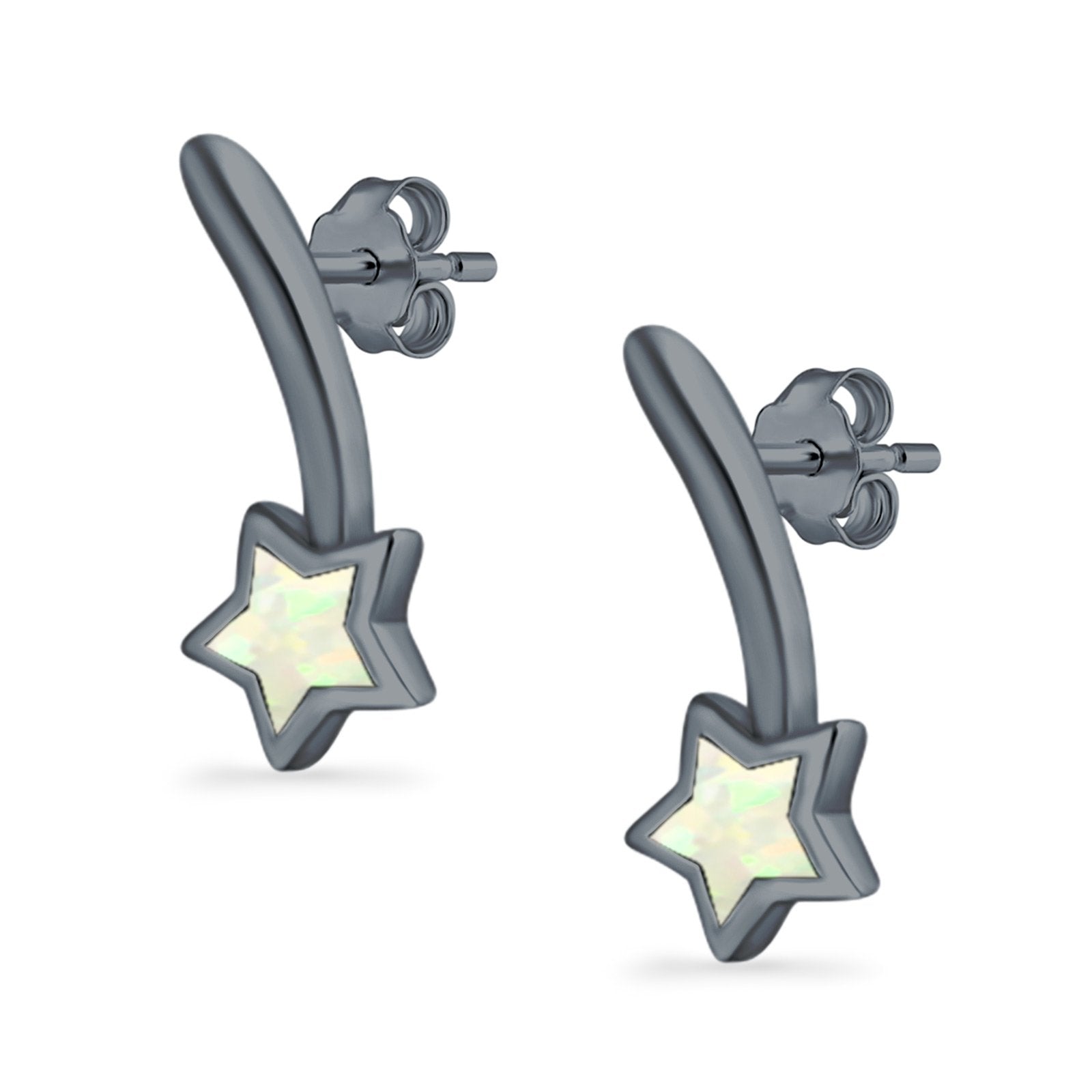 Shooting Star Stud Earrings Created Opal 925 Sterling Silver (13mm)
