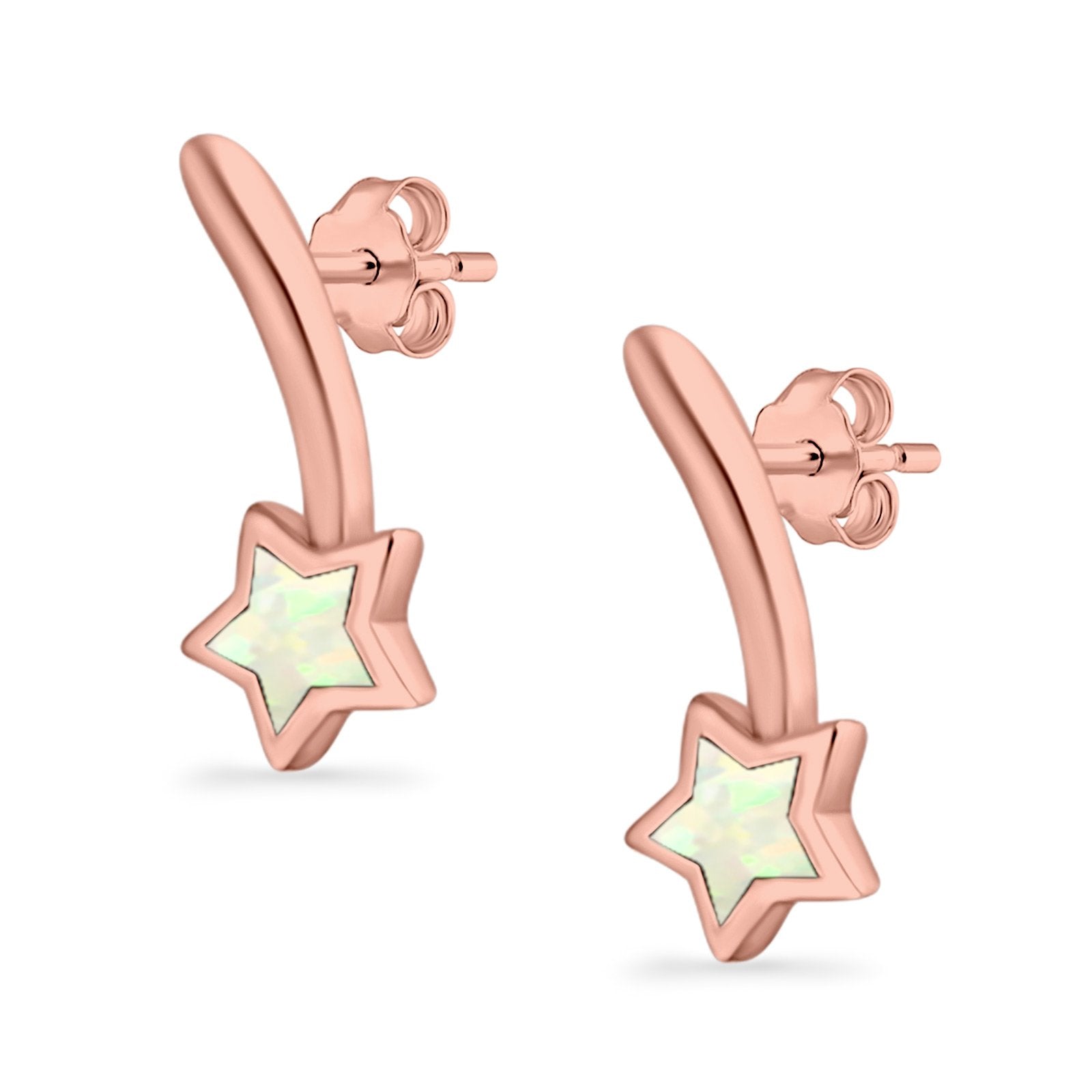 Shooting Star Stud Earrings Created Opal 925 Sterling Silver (13mm)