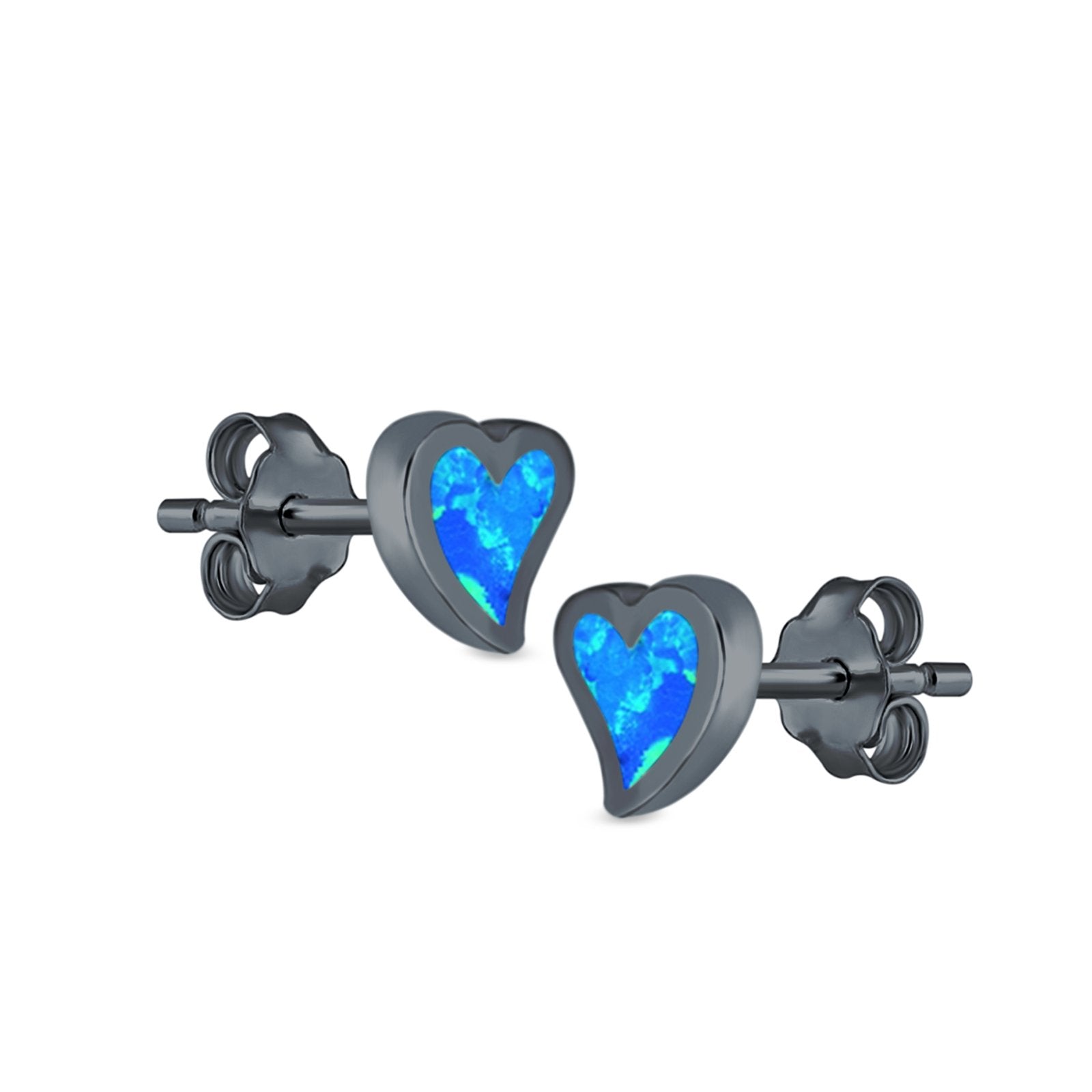 Heart Stud Earrings Lab Created Opal 925 Sterling Silver (6mm)