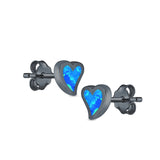 Heart Stud Earrings Lab Created Opal 925 Sterling Silver (6mm)