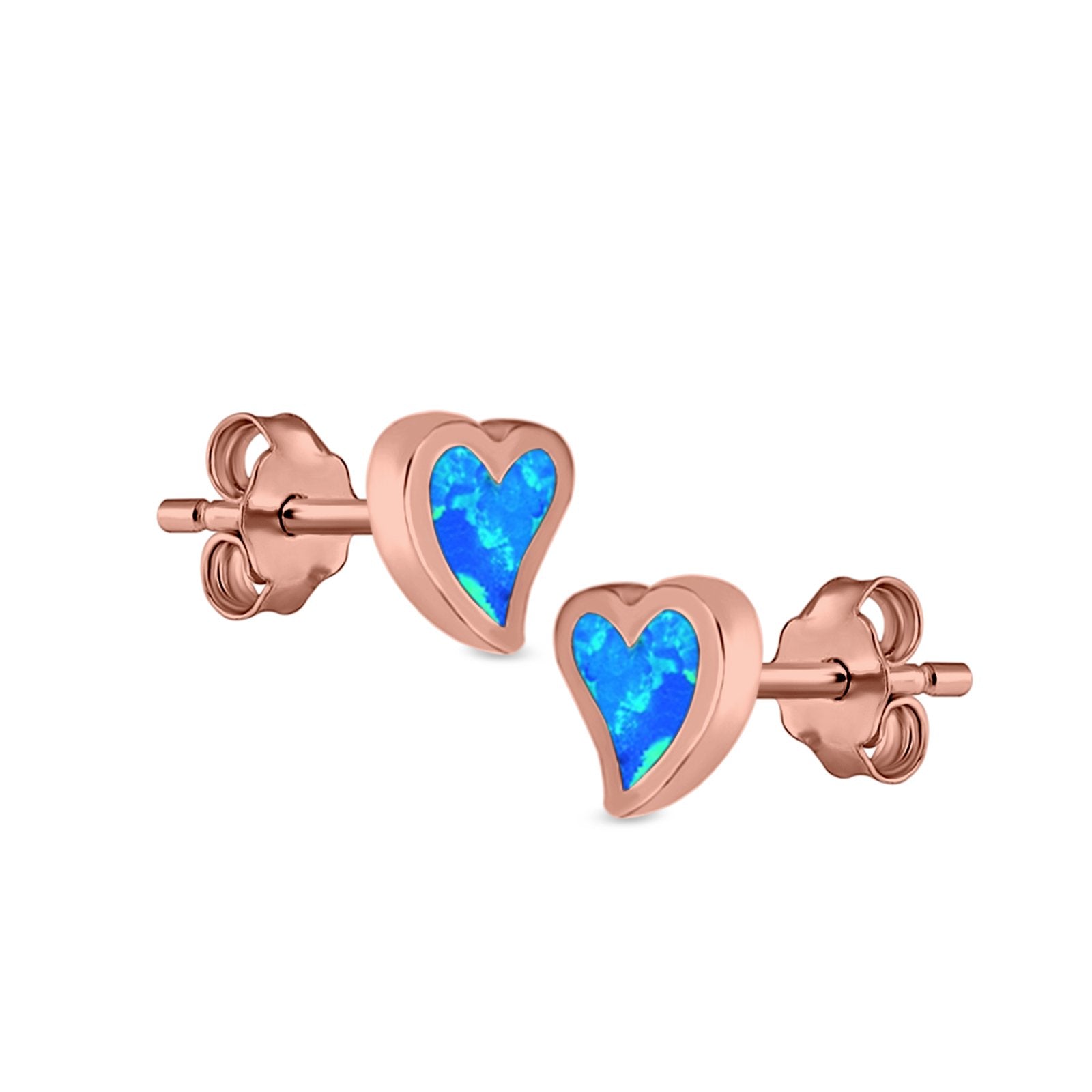 Heart Stud Earrings Lab Created Opal 925 Sterling Silver (6mm)