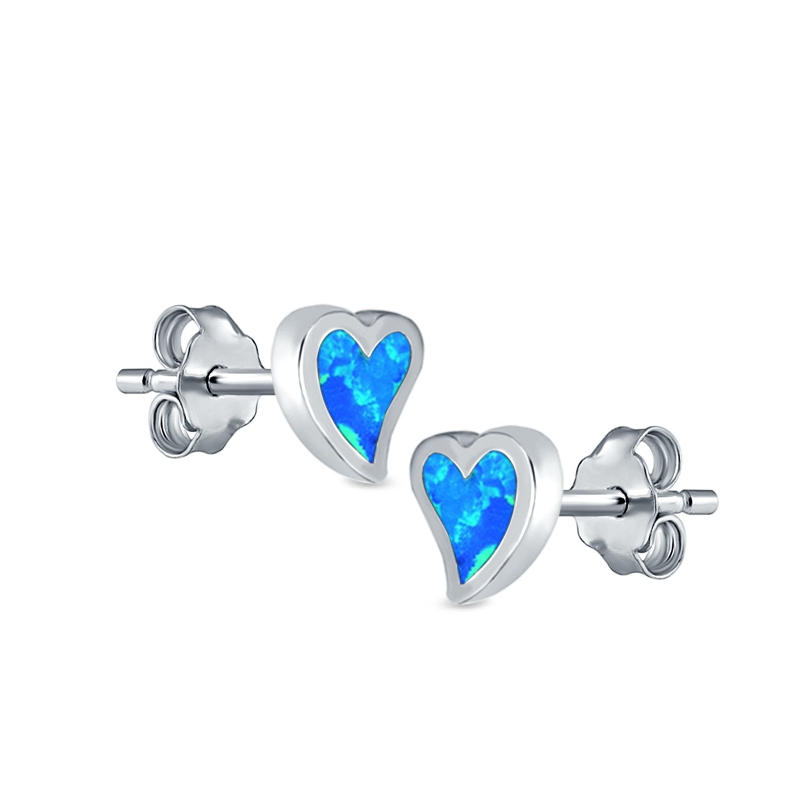 Heart Stud Earrings Lab Created Opal 925 Sterling Silver (6mm)