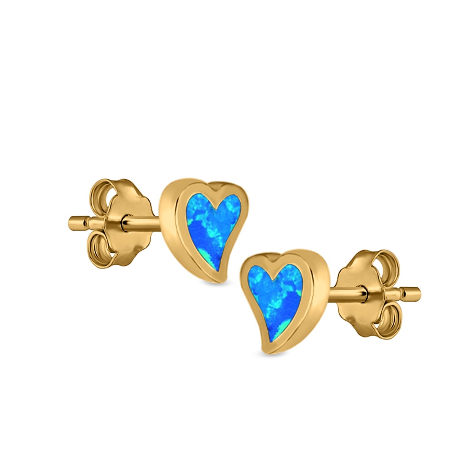 Heart Stud Earrings Lab Created Opal 925 Sterling Silver (6mm)