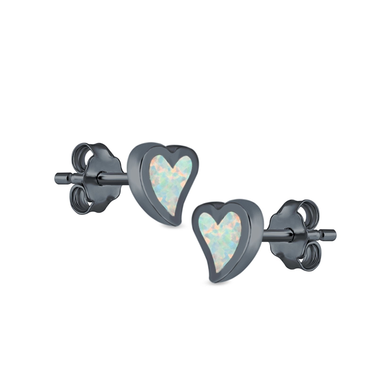 Heart Stud Earrings Lab Created Opal 925 Sterling Silver (6mm)