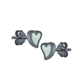 Heart Stud Earrings Lab Created Opal 925 Sterling Silver (6mm)