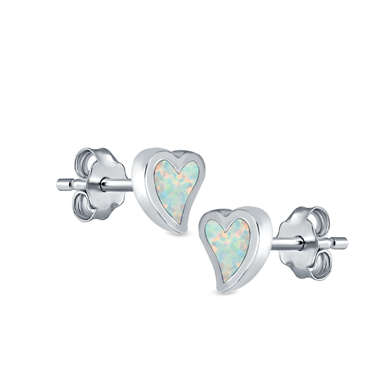 Heart Stud Earrings Lab Created Opal 925 Sterling Silver (6mm)