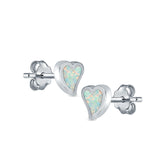 Heart Stud Earrings Lab Created Opal 925 Sterling Silver (6mm)