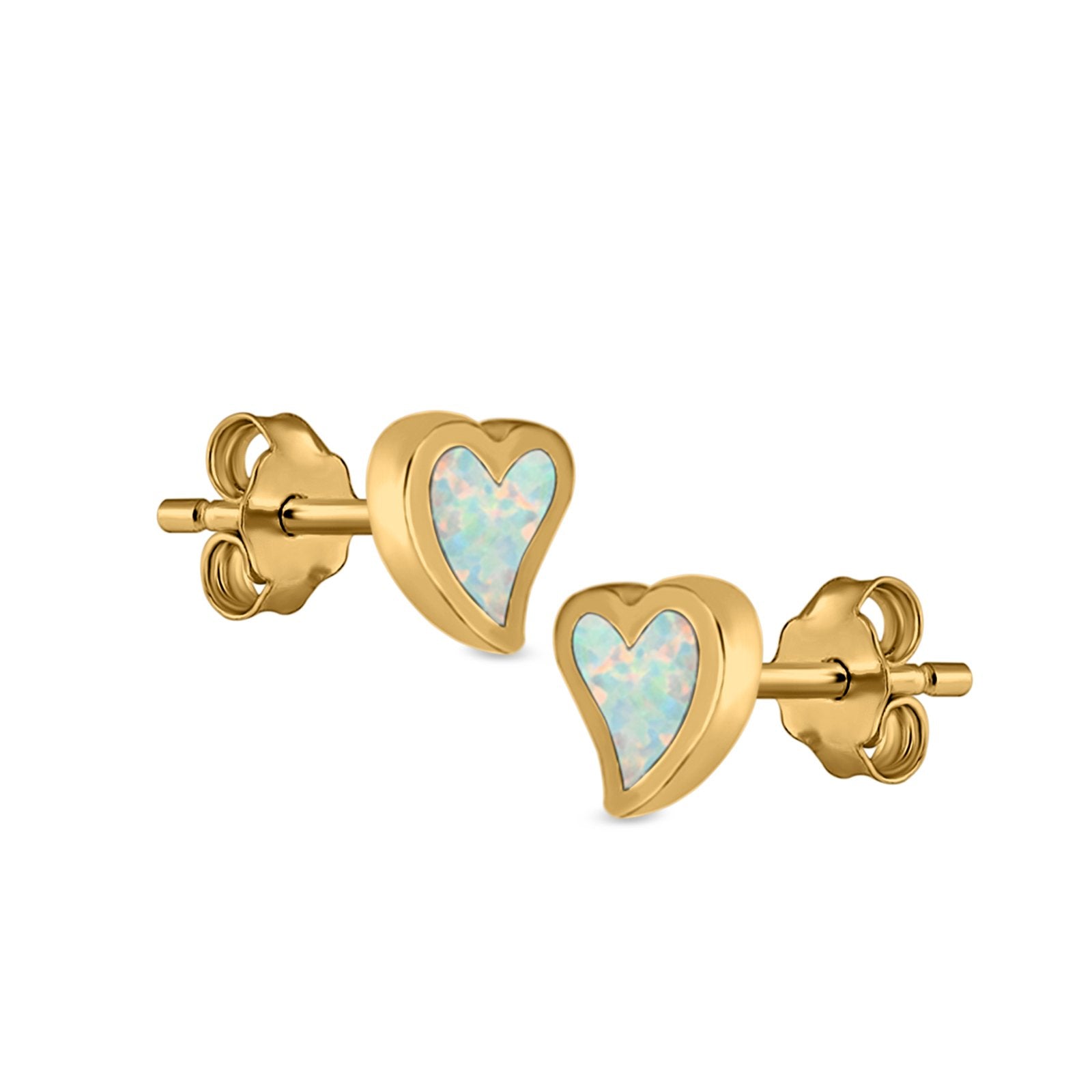 Heart Stud Earrings Lab Created Opal 925 Sterling Silver (6mm)