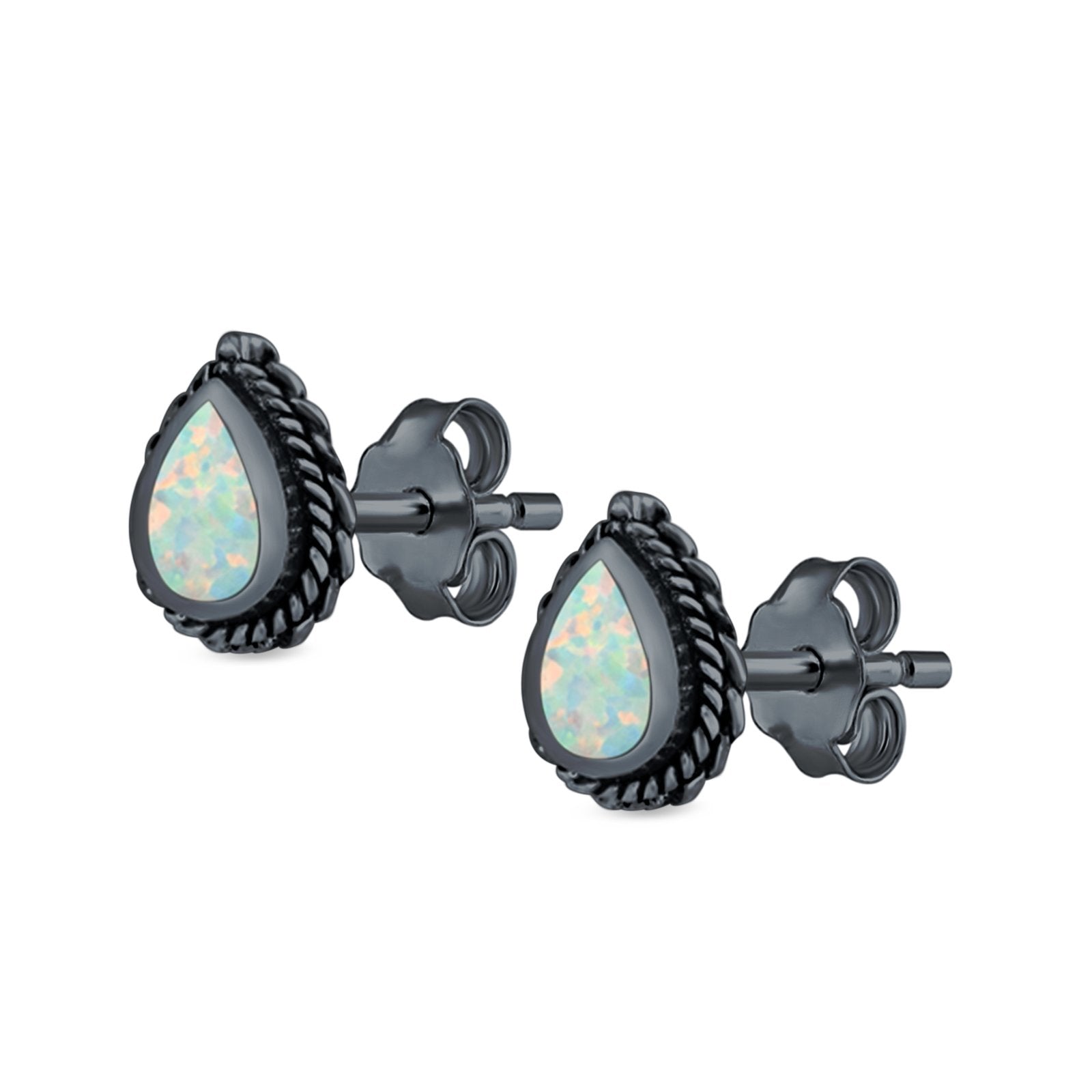 Pear Shape Stud Earrings Lab Created Opal 925 Sterling Silver (6mm)