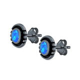 Oval Stud Earrings Lab Created Opal 925 Sterling Silver (8.5mm)