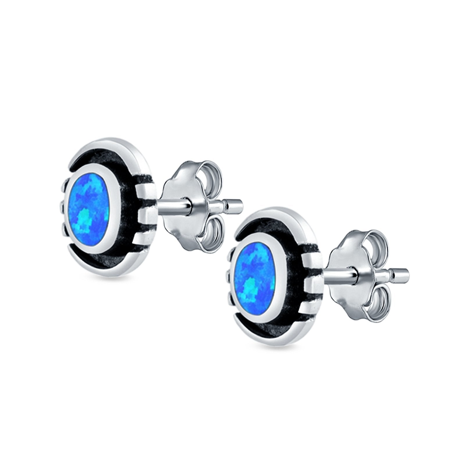 Oval Stud Earrings Lab Created Opal 925 Sterling Silver (8.5mm)
