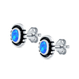 Oval Stud Earrings Lab Created Opal 925 Sterling Silver (8.5mm)