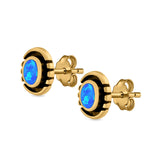 Oval Stud Earrings Lab Created Opal 925 Sterling Silver (8.5mm)