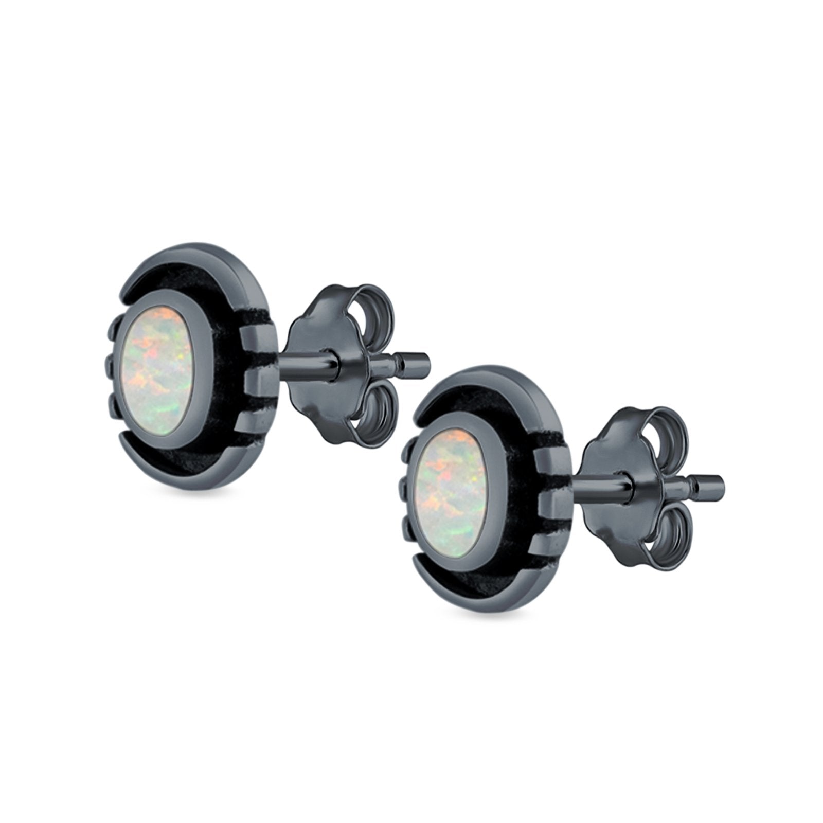 Oval Stud Earrings Lab Created Opal 925 Sterling Silver (8.5mm)