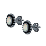 Oval Stud Earrings Lab Created Opal 925 Sterling Silver (8.5mm)