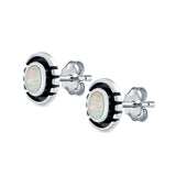 Oval Stud Earrings Lab Created Opal 925 Sterling Silver (8.5mm)
