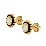 Oval Stud Earrings Lab Created Opal 925 Sterling Silver (8.5mm)