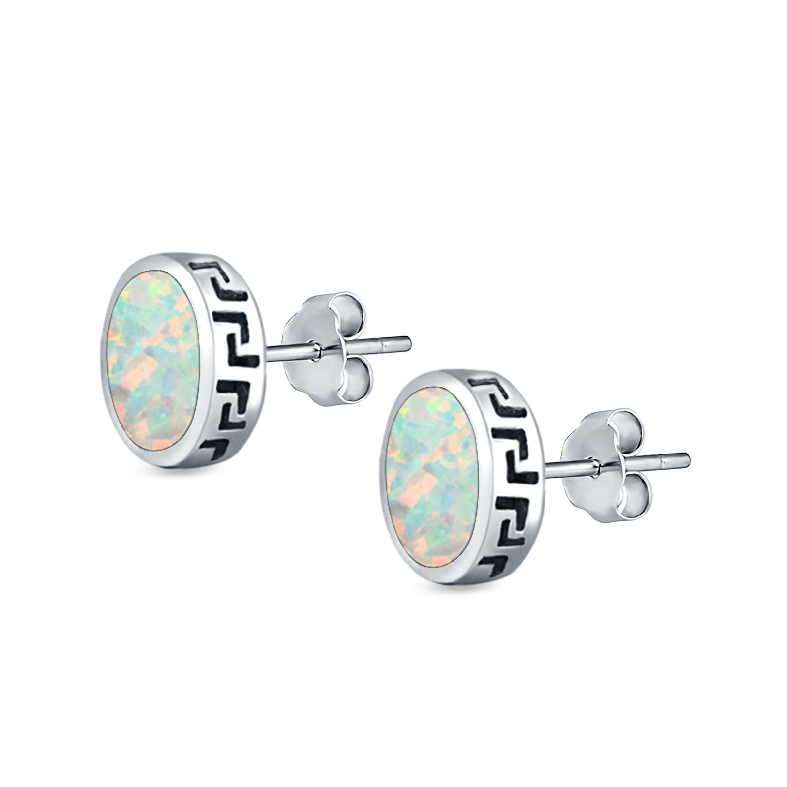 Oval Stud Earrings Lab Created Opal 925 Sterling Silver (11mm)