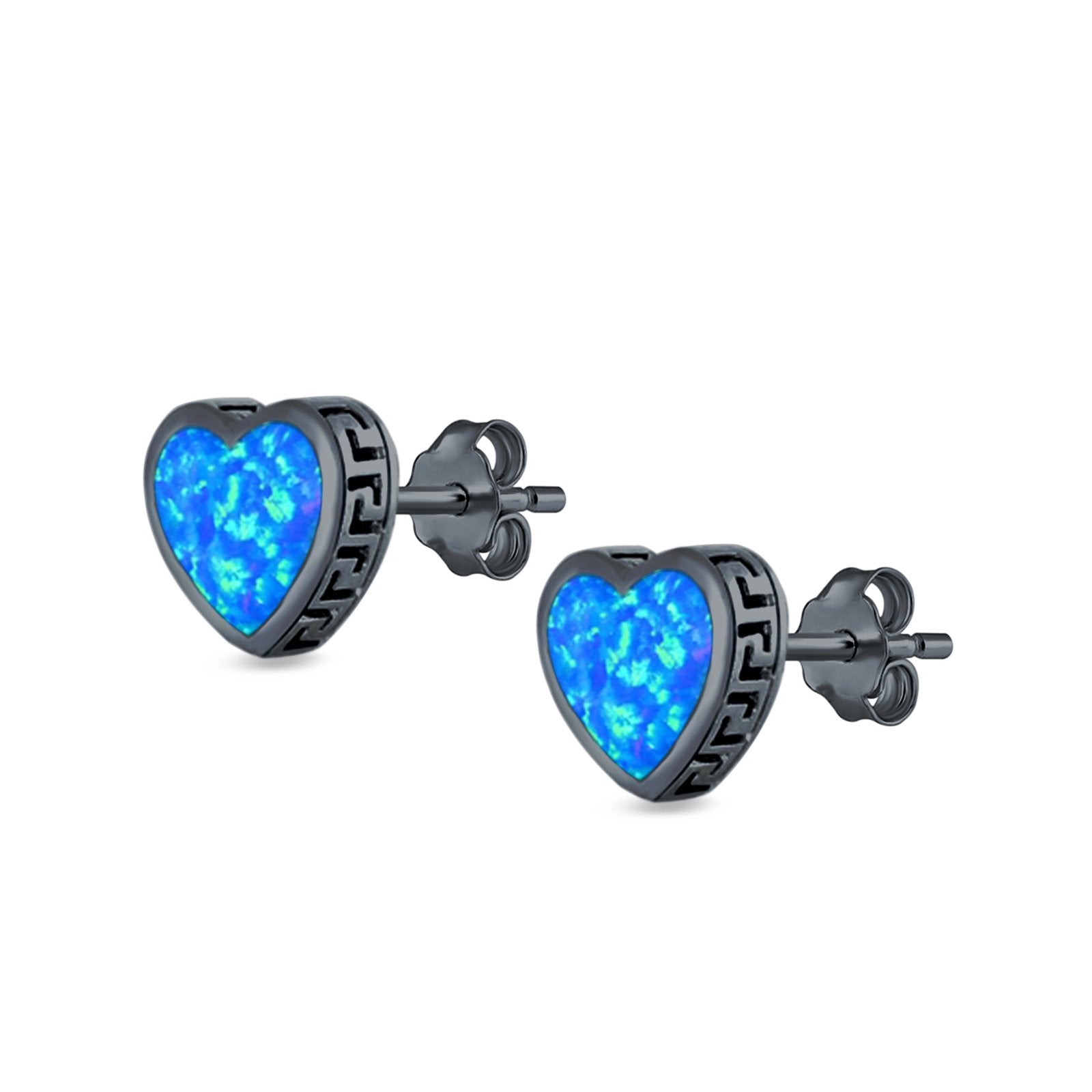 Heart Stud Earrings Lab Created Opal 925 Sterling Silver (11mm)