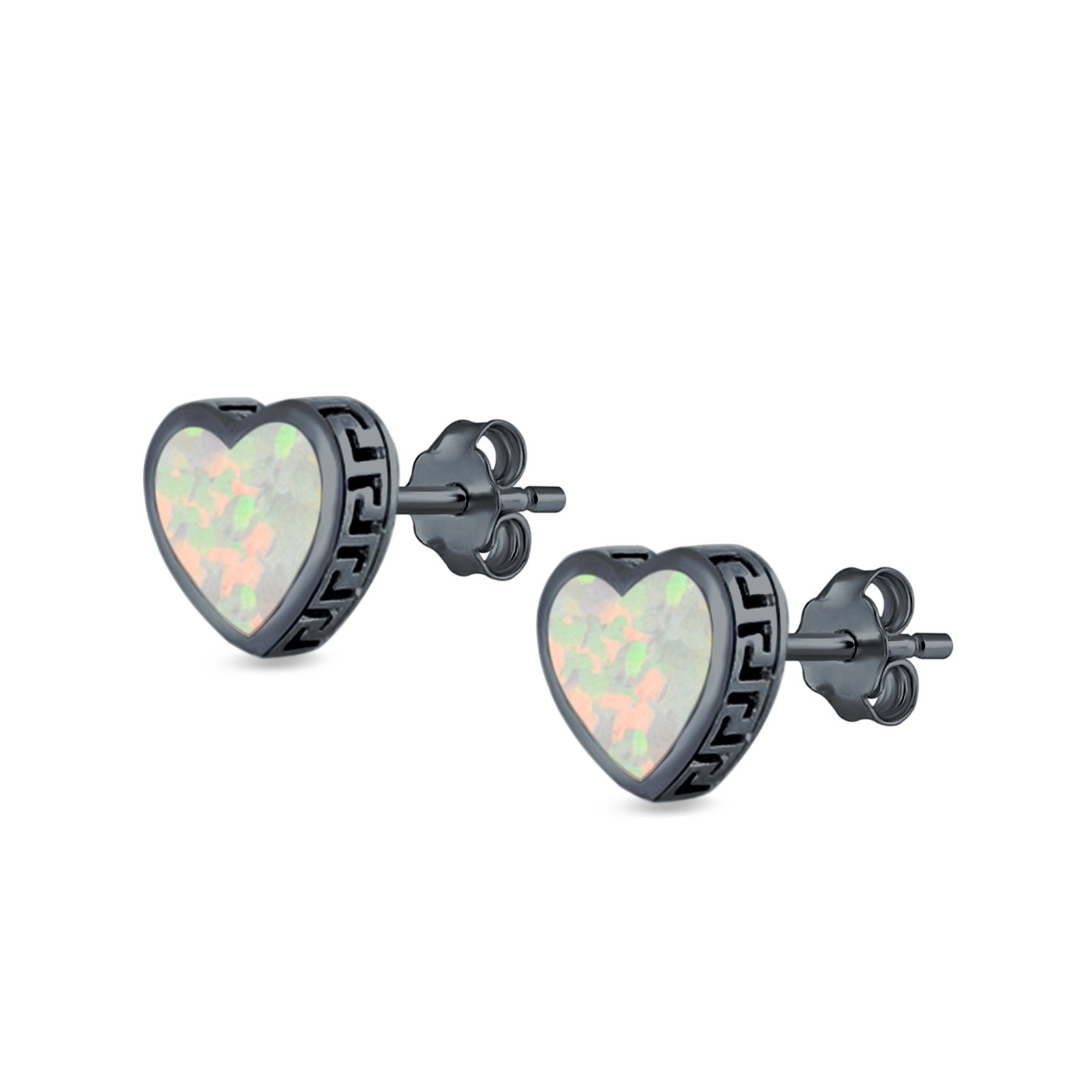 Heart Stud Earrings Lab Created Opal 925 Sterling Silver (11mm)