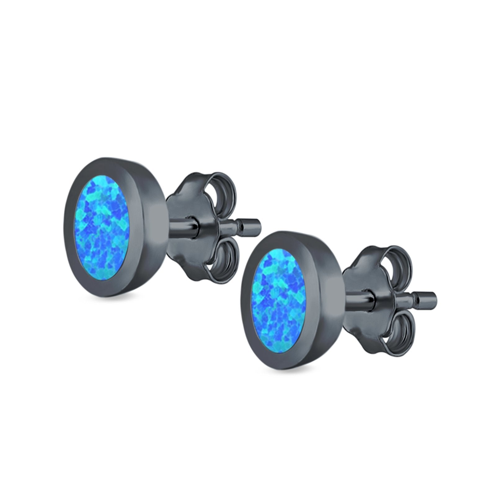 Oval Stud Earrings Lab Created Opal 925 Sterling Silver (6mm)