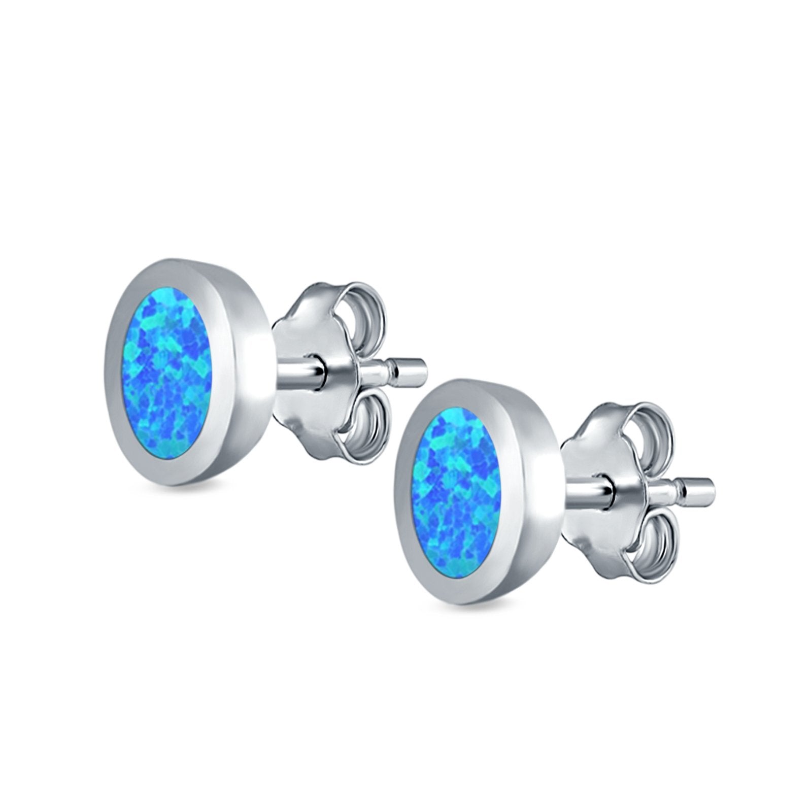 Oval Stud Earrings Lab Created Opal 925 Sterling Silver (6mm)