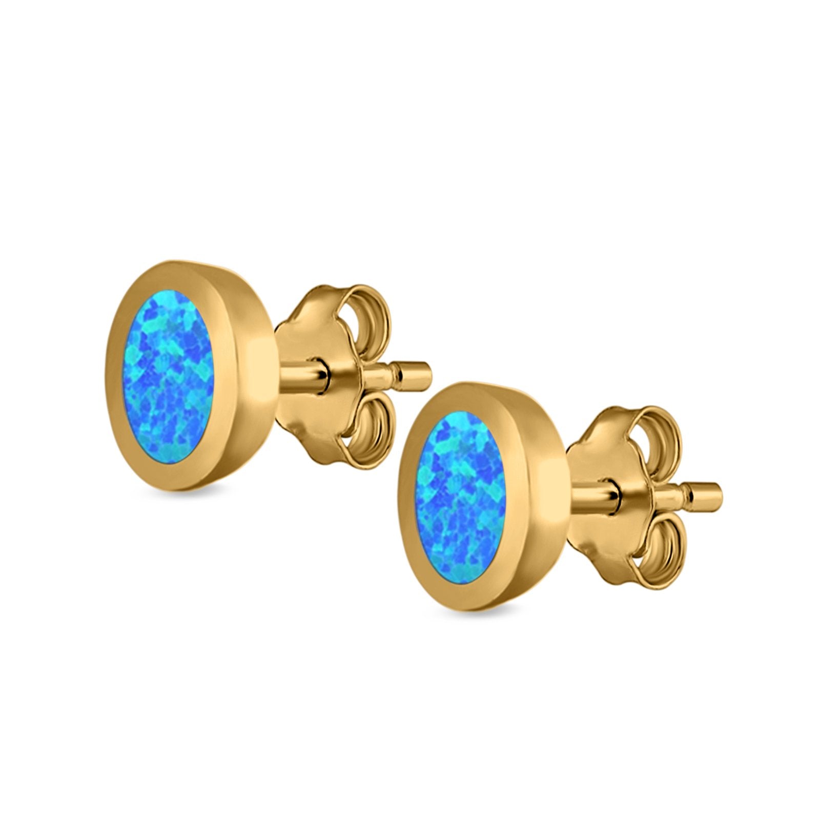 Oval Stud Earrings Lab Created Opal 925 Sterling Silver (6mm)