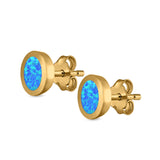 Oval Stud Earrings Lab Created Opal 925 Sterling Silver (6mm)